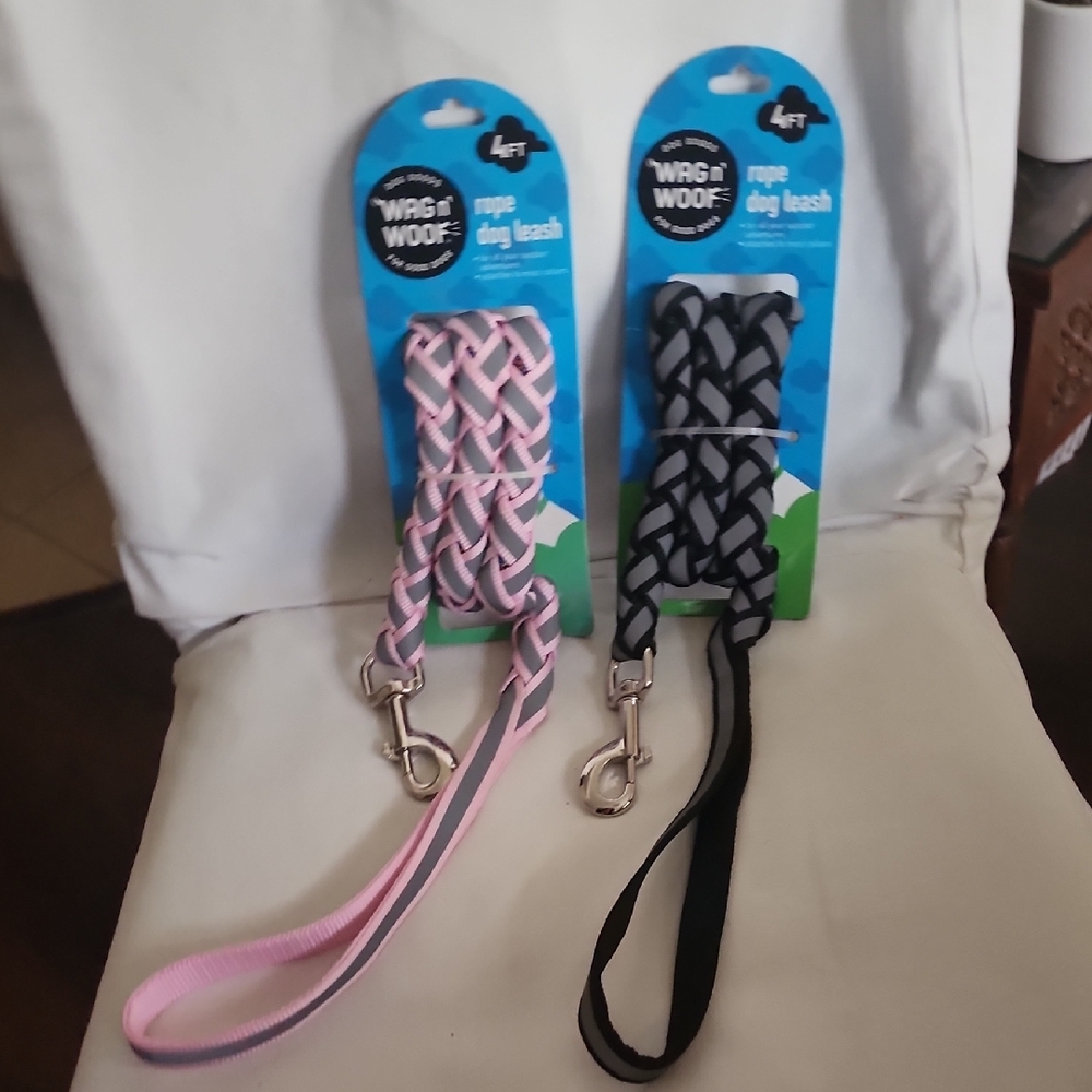 Wag & Woof Rope Dog Leash Set - Pink and Black